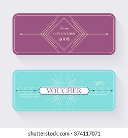 Gift voucher template with colorful pattern, certificate, coupon,certificate, invitation, currency. Vector illustration.