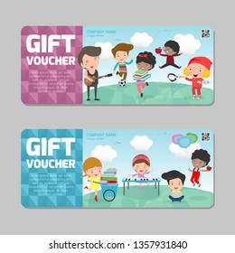 Gift voucher template with colorful pattern,cute gift voucher certificate coupon design template, kids voucher Vector illustration
