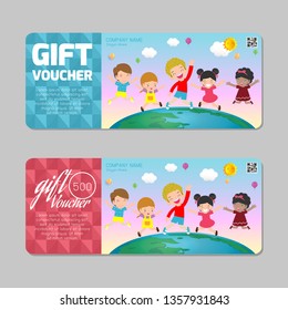 Gift voucher template with colorful pattern,cute gift voucher certificate coupon design template, kids voucher Vector illustration
