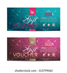 Gift voucher template with colorful pattern,cute gift voucher certificate coupon design template,Collection gift certificate business card banner calling card poster,Vector illustration