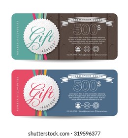 Gift voucher template with colorful pattern,cute gift voucher certificate coupon design template,Collection gift certificate business card banner calling card poster,Vector illustration