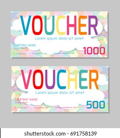 Gift voucher template with colorful pattern,cute gift voucher certificate coupon design template,  Vector illustration