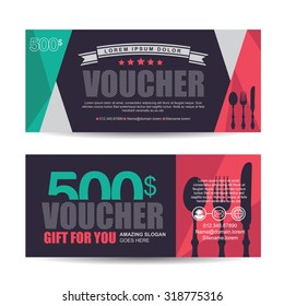 Gift Voucher Template With Colorful Pattern,italian Restaurant,gift Voucher Certificate Coupon Design Template,Collection Gift Certificate Business Card Banner Calling Card Poster,Vector Illustration