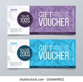 Gift voucher template design and abstract polygonal background.