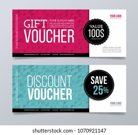 Gift voucher template design and abstract geometric background.