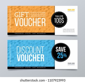 Gift voucher template design and abstract geometric background.