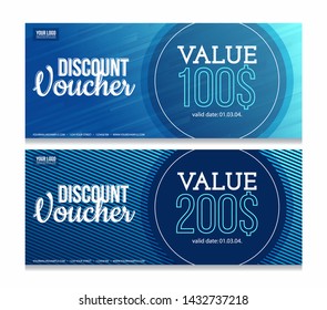 Gift Voucher Template Design With Blue Modern Abstract Background.