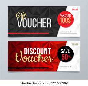 Gift voucher template design and geometric pattern background.