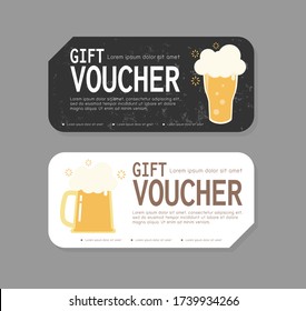 Gift voucher template design for opening beer party, Discount Gift voucher with mug of free beer to increase the sales of beer in bar and cafe, Special offer or certificate coupons Vector illustration