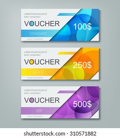 gift voucher template with different cost / vector set of abstract design card