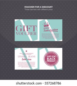 Gift voucher template. Discount card, cash coupon, gift certificate. Vector illustration.
