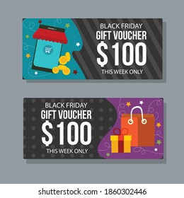 Gift voucher template. Discount voucher. Gift certificate. Two side of gift