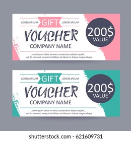 Gift voucher template. Discount certificate, gift card design, colorful coupon. 