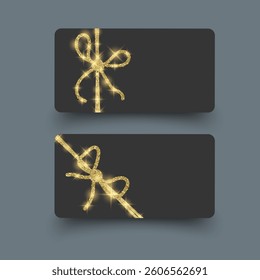 Gift voucher template Elegant Black Gift Card with Golden Glitter Bows and Ribbons