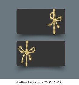 Gift voucher template Elegant Black Gift Card with Golden Glitter Bows and Ribbons