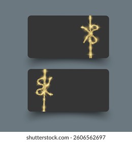 Gift voucher template Elegant Black Gift Card with Golden Glitter Bows and Ribbons