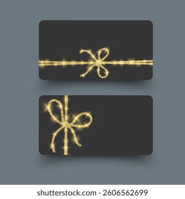 Gift voucher template Elegant Black Gift Card with Golden Glitter Bows and Ribbons