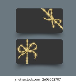 Gift voucher template Elegant Black Gift Card with Golden Glitter Bows and Ribbons