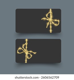 Gift voucher template Elegant Black Gift Card with Golden Glitter Bows and Ribbons