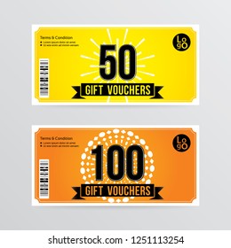 Gift voucher template with fireworks background . Vector illustration