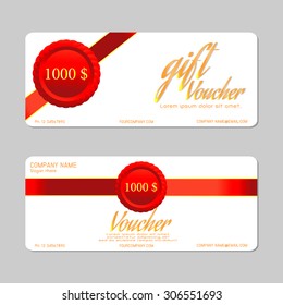 Gift voucher template, Voucher template with floral pattern, border, red and gold bow , Voucher template with premium pattern, Gift voucher template with clean and modern 
