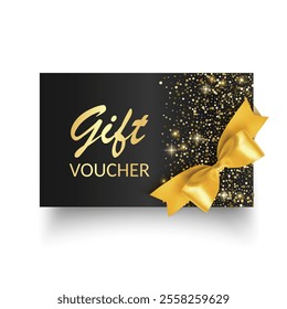 Gift voucher template with glitter gold luxury pattern. Vector illustration