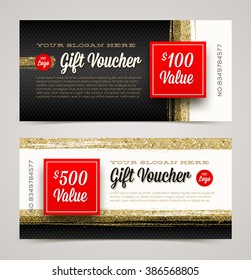 Gift voucher template with glitter gold, Vector illustration, Design for  invitation, certificate, gift coupon, ticket, voucher, diploma etc.