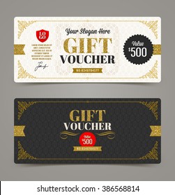 Gift voucher template with glitter gold, Vector illustration, Design for  invitation, certificate, gift coupon, ticket, voucher, diploma etc.