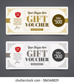 Gift voucher template with glitter gold and silver, Vector illustration, Design for  invitation, certificate, gift coupon, ticket, voucher, diploma etc.