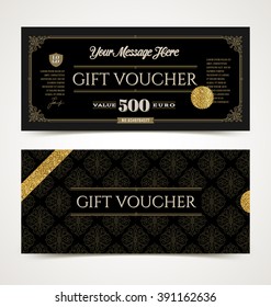 Gift voucher template with glitter gold, Vector illustration, Design for  invitation, certificate, gift coupon, ticket, voucher, diploma etc.