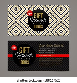 Geschenkgutscheine mit glänzenden Goldelementen.  Vektorgrafik. Design für Einladung, Zertifikat, Gutschein, Ticket, Gutschein, Diplom etc.