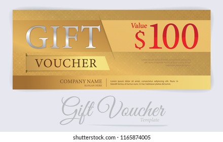 Gift voucher template with Gold background, Gift coupon, Voucher template