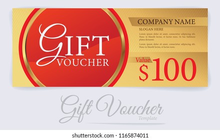 Gift voucher template with Gold background, Gift coupon, Voucher template