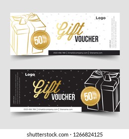 Gift Voucher template with gold and black. Background design