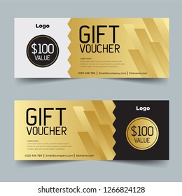 Gift Voucher template with gold and black. Background design