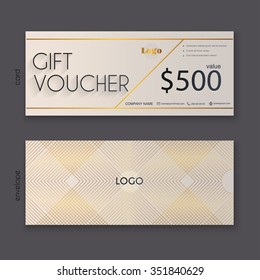 Gift voucher template with gold pattern, Gift certificate. Background design gift coupon, voucher, certificate, invitation, currency. Collection gift certificate. Vector illustration.