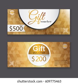 Gift voucher template with gold pattern, certificate. Background design coupon, invitation, currency. Vector illustration.