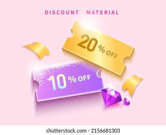 Gift Voucher Template Gold and Purple with Gem Lottery Decoration