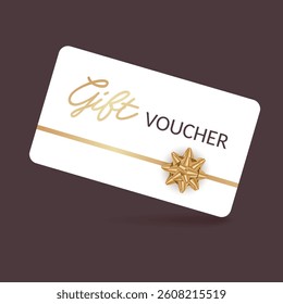 Gift voucher template with Gold realistic ribbon. Vector illustration. Design for invitation, certificate, gift coupon, ticket or voucher