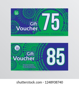 Gift voucher template with green  color and fireworks background . Vector illustration