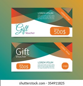 Gift voucher template. Green and orange tone. vector illustration