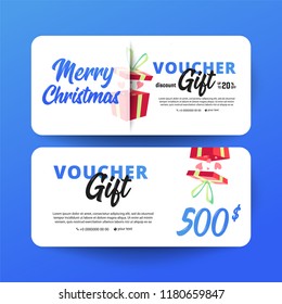 Gift voucher template with hearts and a gift box. 500 dollars 