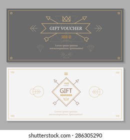 Gift voucher template with hipster design,  line art