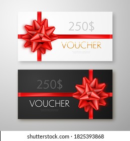 Gift voucher template isolated. Vector discount promo gift cards with 100 dollars value