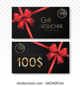 Plantilla de asiento de regalo aislada. Tarjetas de regalo de promoción de descuento vectorial con valor de 100 dólares