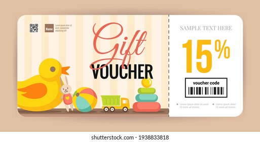 Gift Voucher Template for Kids and Baby Toys. Vector illustration