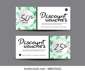 Gift Voucher template layout, business flyer design, jungle leaf background, coupon, ticket, Discount card, banner vector illustration