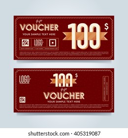 Gift voucher template with a market offer. Advertising promotional coupon with certain value. Two side of discount voucher design or gift certificate layout.