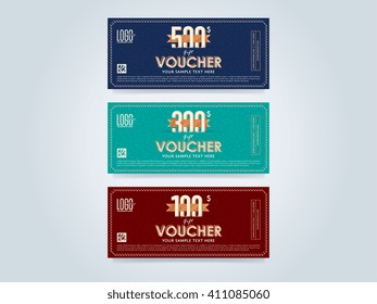 Gift voucher template with a market offer. Advertising promotional coupon with certain value. Two side of discount voucher design or gift certificate layout.