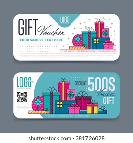 GIFT VOUCHER TEMPLATE. With Market Special Offer. Two Side Of Discount Voucher Or Gift Certificate Layout. 